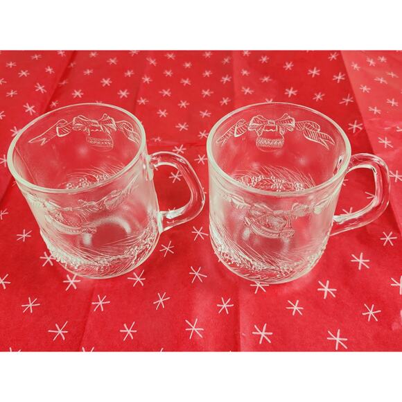 Duralex Noel Christmas Glass Coffee Mug Teacup 12oz Made in France 4" x2 Vintage - Picture 2 of 13